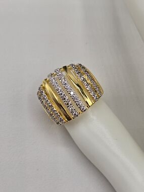 Swarovski Crystal Elements Gold Statement Ring Size 6 Wide Band Prom Bridal